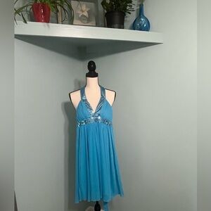 City Triangles Turquoise Sequined Halter Dress